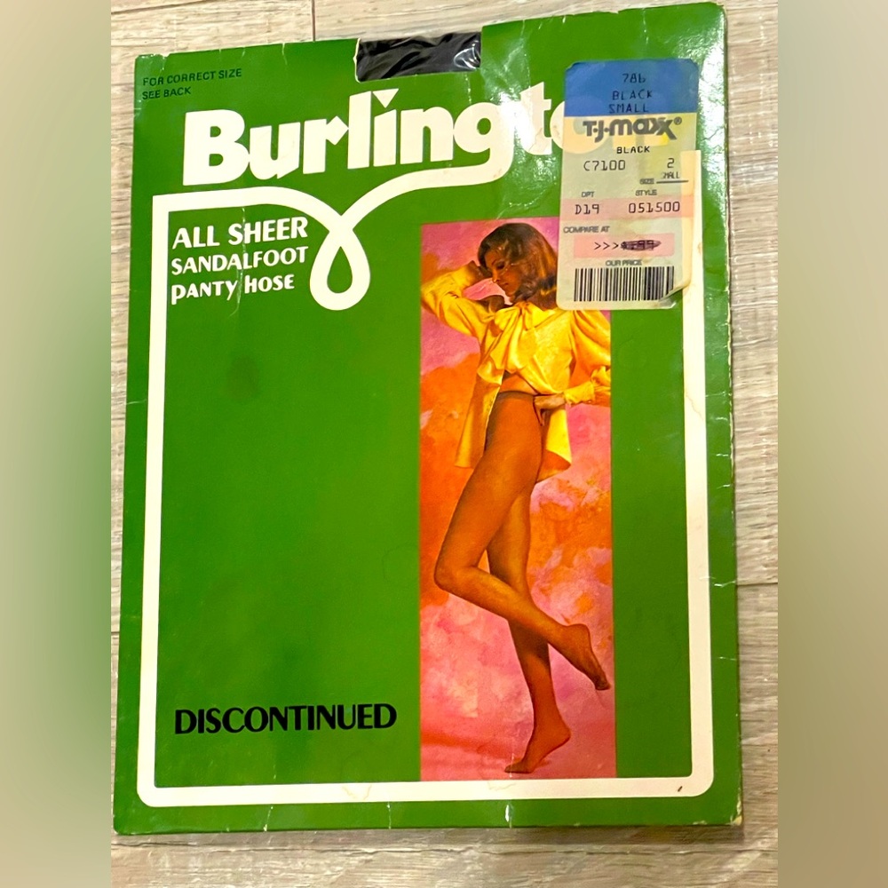 Vintage Burlington ALL Sheer Pantyhose - SANDALFOOT Size SMALL - 786 Black